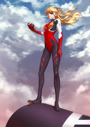 Rule 34 | 10s, 1girl, absurdres, blonde hair, blue eyes, bodysuit, breasts, cloud, evangelion: 3.0 you can (not) redo, eyepatch, floating hair, full body, gloves, hair ornament, highres, holding, long hair, looking to the side, neon genesis evangelion, orange hair, outdoors, pilot suit, pixiv fantasia, pixiv fantasia t, plugsuit, rebuild of evangelion, reisun001, sky, small breasts, solo, souryuu asuka langley, standing, turtleneck, two side up