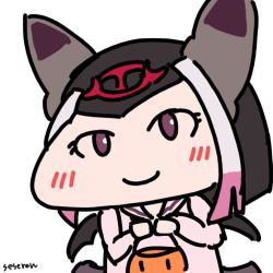 Rule 34 | 1girl, animated, animated gif, blood, blood on face, common vampire bat (kemono friends), halloween, halloween bucket, kemono friends, lowres, seseren, smile, yandere