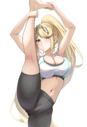 Rule 34 | alternate costume, alternate hairstyle, blonde hair, breasts, highres, large breasts, mythra (xenoblade), okazu2010015, ponytail, xenoblade chronicles (series), xenoblade chronicles 2, yellow eyes