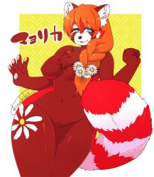 Rule 34 | 1girl, artist request, blue eyes, breasts, furry, furry female, long hair, nude, red hair, red panda, solo