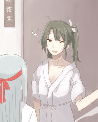 Rule 34 | 10s, 2girls, breasts, cleavage, drooling, hickey, japanese clothes, kantai collection, kinosita ginkou, messy hair, multiple girls, shoukaku (kancolle), sleepy, small breasts, twintails, zuikaku (kancolle)