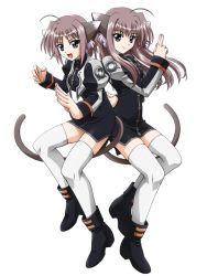 00s 2girls animal_ears aria_liese cat_ears long_hair lotte_liese lyrical_nanoha mahou_shoujo_lyrical_nanoha multiple_girls short_hair