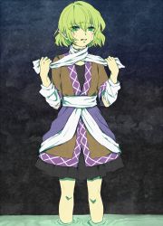 Rule 34 | 1girl, bad id, bad pixiv id, blonde hair, clenched teeth, crying, crying with eyes open, female focus, furorida, grabbing, green eyes, highres, looking at viewer, mizuhashi parsee, pointy ears, scarf, short hair, solo, tears, teeth, touhou, wading, water