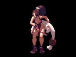 Rule 34 | animated, animated gif, bare legs, bouncing breasts, breasts, brown hair, cleavage, hand fan, high ponytail, japanese clothes, kicking, king of fighters xiii, large breasts, long hair, lowres, ninja, no bra, pelvic curtain, pixel art, ponytail, revealing clothes, shiranui mai, sideboob, tabi, the king of fighters, the king of fighters xiii