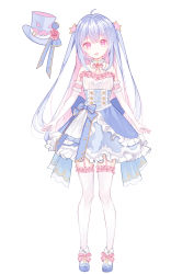 Rule 34 | 1girl, absurdres, arm garter, bare shoulders, blue bow, blue footwear, blue hair, bow, brooch, character request, check copyright, collar, commentary request, copyright request, detached collar, dot nose, dress, elbow gloves, floating, footwear bow, frilled collar, frilled dress, frilled thighhighs, frills, full body, garter straps, gloves, hair ornament, hat, highres, indie virtual youtuber, jewelry, living clothes, long hair, looking at viewer, neck ribbon, official art, open mouth, pink bow, pink eyes, pink hair, pink ribbon, ribbon, shoes, simple background, smile, solo focus, standing, star (symbol), star hair ornament, strapless, strapless dress, tachi-e, thighhighs, top hat, two side up, very long hair, virtual youtuber, white background, white gloves, white thighhighs, zuu (qq770463651)
