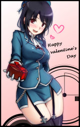 Rule 34 | 10s, 1girl, blush, breasts, garter straps, gayprince, gift, happy valentine, heart, incoming gift, kantai collection, large breasts, looking at viewer, open mouth, red eyes, smile, solo, takao (kancolle), thighhighs, valentine
