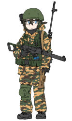 Rule 34 | ammunition pouch, androgynous, as val, assault rifle, automatic rifle, averting eyes, bad id, bad pixiv id, black hair, blue eyes, boots, buckle, bullpup, camcorder, camouflage, dragunov svd, dutchko, gender request, goggles, green hat, gun, gun sling, hat, helmet, integral suppressor, integrally-suppressed firearm, kalashnikov rifle, knee pads, load bearing vest, military, military hat, military uniform, multicolored pants, muzzle device, original, pants, pouch, rifle, scope, simple background, snap-fit buckle, sniper rifle, solo, suppressor, thumbhole stock, toz (tulsky oruzheiny zavod), tsniitochmash, tula arms plant, uniform, video camera, walkie-talkie, weapon, white background