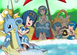 Rule 34 | 5girls, alternate color, artist logo, barefoot, beach, creatures (company), feet, game freak, gen 1 pokemon, gen 2 pokemon, gen 7 pokemon, harper (pokemon), lana&#039;s mother (pokemon), lana (pokemon), lapras, magikarp, multiple girls, nintendo, ocean, pichu, pokemon, pokemon (anime), pokemon sm (anime), sand, sandygast, sarah (pokemon), shellder, shiny pokemon, slowpoke, soles, toes, umbrella