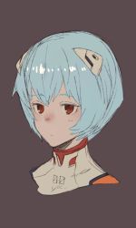 Rule 34 | 1girl, ayanami rei, blue hair, bodysuit, closed mouth, collagen, hair ornament, highres, interface headset, neon genesis evangelion, plugsuit, portrait, red eyes, short hair, simple background, solo, white bodysuit