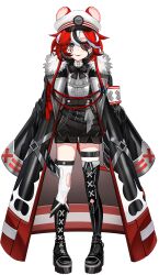 Rule 34 | 1girl, aiguillette, animal ears, ascot, asymmetrical footwear, belt, belt chain, black belt, black bow, black bowtie, black coat, black footwear, black hair, black shorts, blue eyes, boots, bow, bowtie, center frills, coat, coat on shoulders, cross, cross facial mark, facial mark, flipped hair, flower eyepatch, fold-over boots, frilled shirt, frills, full body, fur-trimmed coat, fur trim, grey ascot, hakos baelz, hakos baelz (4th costume), hat, heart, heart facial mark, high-waist shorts, highres, hololive, hololive english, knee boots, mika pikazo, mouse ears, mouse girl, mouse tail, multicolored hair, official alternate costume, official alternate hairstyle, official art, overcoat, peaked cap, platform boots, platform footwear, puffy shorts, red hair, red lips, second-party source, shirt, short hair, shorts, sidelocks, single knee boot, single thigh boot, single thighhigh, smile, solo, standing, streaked hair, suspender shorts, suspenders, tail, thigh boots, thigh strap, thighhighs, torn clothes, torn thighhighs, transparent background, virtual youtuber, white hair, white hat, white shirt, white thighhighs, wide sleeves