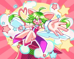 Rule 34 | 1girl, ahoge, animal ears, blush stickers, breasts, green hair, heart, heart tail, leotard, mad rat dead, mouse (animal), mouse ears, mouse girl, mouse tail, nippon ichi, rat god, red eyes, tail, tie clip, wings, wrist cuffs