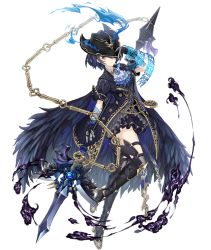 Rule 34 | 1girl, adjusting clothes, adjusting headwear, alice (sinoalice), ascot, blue hair, boots, brooch, coat, dark blue hair, feathers, frills, full body, gloves, gold trim, hat, hat over one eye, jewelry, ji no, looking at viewer, official art, pocket watch, polearm, red eyes, short hair, sinoalice, smoke, solo, spear, tattoo, thigh boots, thighhighs, transparent background, watch, weapon