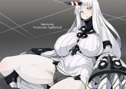Rule 34 | 1girl, abyssal ship, breasts, claws, colored skin, commentary request, detached sleeves, dress, highres, horns, kantai collection, konoshige (ryuun), large breasts, long hair, pale skin, panties, red eyes, ribbed dress, ribbed sweater, seaport princess, short dress, single horn, solo, sweater, sweater dress, underwear, very long hair, white hair, white skin