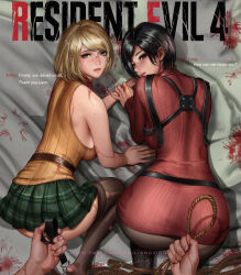 Rule 34 | 2girls, ada wong, ashley graham, ass, blood, breasts, highres, large breasts, liang xing, multiple girls, resident evil, resident evil 4, resident evil 4 (remake), skirt