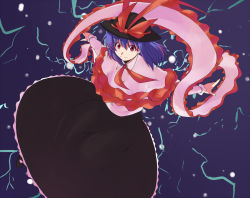 Rule 34 | 1girl, black skirt, cable, capelet, expressionless, female focus, frills, from above, long sleeves, nagae iku, necktie, ooike teru, outstretched arms, pink hair, red eyes, red necktie, shawl, short hair, skirt, solo, touhou