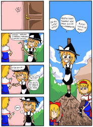 Rule 34 | 3girls, 4koma, alice margatroid, blonde hair, comic, door, dress, easter, female focus, finnish text, hat, kirisame marisa, multiple girls, setz, shanghai doll, tears, touhou, translation request, twig, witch, witch hat, | |