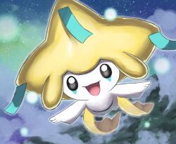 Rule 34 | :d, above clouds, blurry, blurry background, bright pupils, cloud, commentary request, creatures (company), flying, game freak, gen 3 pokemon, grey eyes, happy, highres, jira (ziraiya26), jirachi, legendary pokemon, looking at viewer, mythical pokemon, night, nintendo, no humans, open mouth, outdoors, outstretched arms, pokemon, pokemon (creature), sky, smile, solo, star (sky), starry sky, tongue, white pupils