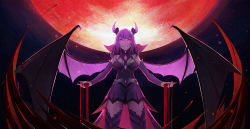 Rule 34 | 1girl, akashic chronicle, alice (akashic chronicle), bad id, bad pixiv id, bare shoulders, blood, blood on hands, breasts, demon girl, demon horns, demon wings, detached sleeves, fingernails, glowing, glowing eyes, highres, horns, jewelry, large breasts, long fingernails, looking at viewer, looking down, moon, nail polish, night, night sky, pink hair, pink nails, red moon, saltedfish-lle, sky, smile, solo, thighhighs, wings, zettai ryouiki