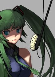 Rule 34 | 1girl, bad id, bad pixiv id, breasts, female focus, green eyes, green hair, hatsune miku, holynight, matching hair/eyes, microphone, necktie, simple background, solo, studio microphone, twintails, vocaloid