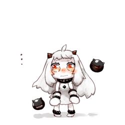 Rule 34 | ..., 10s, 1girl, abyssal ship, ahoge, bluetenbin, colored skin, dress, horns, kantai collection, long hair, looking at viewer, mittens, northern ocean princess, pale skin, red eyes, simple background, white background, white dress, white hair, white mittens, white skin