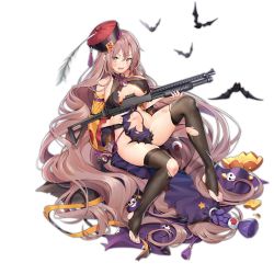 Rule 34 | 1girl, absurdly long hair, barefoot, bat (animal), black nails, black thighhighs, braid, breasts, brown eyes, brown hair, chinese clothes, damaged, detached sleeves, douya (233), dress, fangs, full body, girls&#039; frontline, groin, gun, halloween costume, hat, holding, holding gun, holding weapon, jack-o&#039;-lantern, jiangshi, jiangshi costume, large breasts, long hair, looking at viewer, mole, mole under eye, nail polish, official alternate costume, official art, ofuda, open mouth, pumpkin, qingdai guanmao, shotgun, sidelocks, sitting, solo, talisman, thighhighs, toeless legwear, torn clothes, transparent background, trigger discipline, type 97 shotgun, type 97 shotgun (girls&#039; frontline), type 97 shotgun (ingenious stratagem no.97) (girls&#039; frontline), vampire, very long hair, weapon, weapon bag, wide sleeves