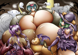 Rule 34 | breasts, gigantic breasts, halloween, hentai-usimoyou, monster girl, multiple girls, skindentation