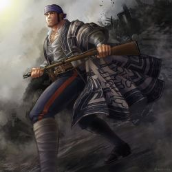 Rule 34 | 1boy, ainu clothes, arisaka, bandages, bandaged leg, bandages, bara, beard, black hair, blue pants, bolt action, buzz cut, chest hair, facial hair, foot out of frame, golden kamuy, gun, headband, holding, holding gun, holding weapon, japanese clothes, kimono, long sideburns, male focus, mature male, muscular, muscular male, nopinzo, open clothes, open kimono, pants, partially unbuttoned, pectoral cleavage, pectorals, rifle, shirt, short hair, sideburns, solo, tanigaki genjirou, thick eyebrows, thighs, tight clothes, tight shirt, very short hair, weapon