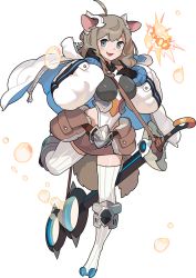 Rule 34 | 1girl, ahoge, animal ears, armor, artist request, bare shoulders, belt, between breasts, black gloves, blue eyes, blue footwear, blush, breasts, brown hair, brown skirt, bubble, blowing bubbles, bubble wand, coat, covered navel, dog ears, dog girl, dog tail, explosion, fang, female focus, floretta (world flipper), full body, gloves, hands up, happy, headgear, highres, huge weapon, large breasts, leg up, leotard, light blush, long sleeves, looking at viewer, medium hair, miniskirt, multicolored leotard, non-web source, off-shoulder coat, off shoulder, official art, open mouth, pencil skirt, pouch, puffy long sleeves, puffy sleeves, ribbed legwear, shiny skin, shoes, sidelocks, simple background, skin fang, skirt, smile, solo, standing, standing on one leg, strap between breasts, tail, thighhighs, transparent background, v-shaped eyebrows, weapon, white coat, white thighhighs, world flipper, zettai ryouiki, zipper, zipper pull tab