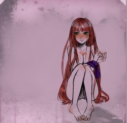 Rule 34 | 10s, 1girl, arcana famiglia, blush, bondage, bound, bound wrists, breasts, cleavage, felicita, long hair, nude, red hair