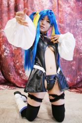 Rule 34 | arc system works, blue hair, boots, breasts, cosplay, dizzy (guilty gear), guilty gear, highres, kabura hitori (model), midriff, photo (medium), thighhighs, twintails, underboob