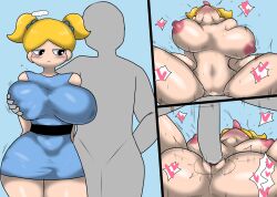 Rule 34 | ..., 1boy, 1girl, aged up, ahegao, ass, bald, blonde hair, blue dress, blush, breasts, bubbles (ppg), clothed female nude male, clothes, colored skin, completely nude, cowgirl position, deep penetration, dress, enigi09, faceless, faceless male, grabbing, grabbing another&#039;s breast, grey skin, heart, hetero, highres, huge breasts, instant loss, large penis, lying, mating press, medium hair, missionary, navel, nipples, nude, open mouth, penis, pov, powerpuff girls, sex, speech bubble, straddling, testicles, tongue, tongue out, twintails, vaginal