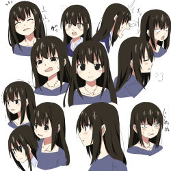 Rule 34 | 10s, 1girl, black hair, brown hair, bulging eyes, expressions, eye pop, idolmaster, idolmaster cinderella girls, jewelry, long hair, necklace, open mouth, purin a la mode (popup), shibuya rin, simple background, sketch, smile