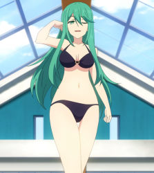 Rule 34 | ;), bikini, black bikini, date a live, green eyes, green hair, highres, long hair, natsumi (date a live), one eye closed, screencap, smile, solo, stitched, swimsuit, third-party edit, third-party source