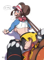 Rule 34 | 1boy, 1girl, 2018, animal penis, ass, breasts, clothed sex, clothes lift, commentary, creatures (company), doggystyle, double bun, emboar, english commentary, english text, erection, furry, furry male, furry with non-furry, game freak, gen 5 pokemon, grabbing another&#039;s hair, hair bun, hetero, interspecies, looking at viewer, maizken, nintendo, pantyhose, penis, pokemon, pokemon (creature), pokemon bw2, pokephilia, pov, profanity, pussy, rosa (pokemon), sex, sex from behind, shirt lift, sideboob, simple background, skirt, solo focus, speech bubble, speed lines, testicles, torn clothes, torn legwear, twintails, uncensored, vaginal, visor cap, white background, yellow skirt