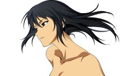 Rule 34 | 428, alphard (canaan), bare shoulders, black hair, canaan (series), chunsoft, collarbone, highres, long hair, nude, solo, transparent background, vector trace