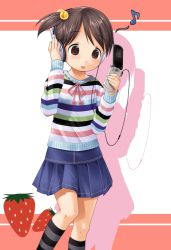 Rule 34 | blouse, cellphone, child, headphones, ichigo mashimaro, itou chika, multicolored shirt, phone, shirt, skirt, solo, striped clothes, striped shirt