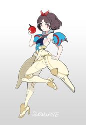 Rule 34 | 1girl, apple, black hair, dress, food, fruit, high heels, mechanical legs, mechanical parts, pagye, ribbon, science fiction, short hair, snow white, snow white and the seven dwarfs