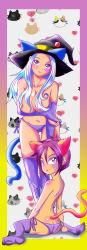 Rule 34 | absurdres, animal ears, ass, breasts, bridal gauntlets, butt crack, cat ears, cat tail, cleavage, facial mark, fang, gloves, hat, highres, huge breasts, humanization, large breasts, leaning forward, long image, looking at viewer, looking back, mikado ryouma, multicolored hair, my little pony, my little pony: friendship is magic, panties, purple legwear, purple panties, scootaloo, sitting, tail, tall image, thighhighs, trixie lulamoon, two-tone hair, underwear, wariza, witch hat