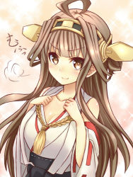 Rule 34 | 10s, 1girl, bad id, bad pixiv id, bare shoulders, breasts, brown eyes, brown hair, cleavage, detached sleeves, double bun, hairband, japanese clothes, kantai collection, kongou (kancolle), long hair, long sleeves, miko, nontraditional miko, solo, wide sleeves, yamaneco, yameneco