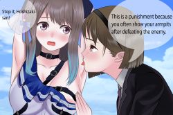 Rule 34 | 2girls, blue reflection (series), blue reflection tie, character request, english text, highres, licking, licking armpit, multiple girls, yuri