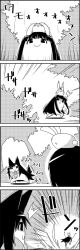 Rule 34 | ^^^, 4koma, :x, animal, animal ears, animal on head, arms up, brooch, rabbit, rabbit on head, comic, commentary request, emphasis lines, fleeing, greyscale, highres, houraisan kaguya, imaizumi kagerou, jewelry, long hair, monochrome, on head, scared, shaded face, shawl, silent comic, smile, speed lines, tail, tail wagging, tani takeshi, touhou, translation request, trembling, very long hair, wolf ears, wolf tail, yukkuri shiteitte ne