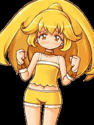 Rule 34 | 10s, 1girl, animated, animated gif, blonde hair, blush, choker, clenched hands, collarbone, cure peace, dress, hair flaps, hair ornament, kise yayoi, long hair, magical girl, navel, ponytail, precure, shigatake, shorts, smile precure!, solo, tears, transparent background, wrist cuffs, yellow dress, yellow eyes, yellow shorts, yellow theme