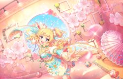 Rule 34 | blonde hair, blue eyes, flower, idolmaster, idolmaster cinderella girls, japanese clothes, lights, official art, ohtsuki yui