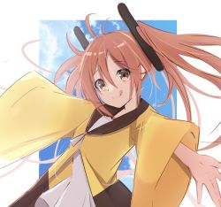 Rule 34 | 1girl, :p, ahoge, aihara enju, black bullet, brown hair, cropped arms, hair between eyes, honma (honmatomohiro), long hair, looking at viewer, outstretched arms, solo, tagme, tongue, tongue out, twintails, wide sleeves