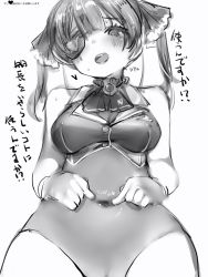 Rule 34 | 1girl, :d, ascot, bad id, bad pixiv id, bare shoulders, blush, bow, breasts, brooch, cameltoe, covered erect nipples, covered navel, cowboy shot, crop top, eyepatch, from below, gloves, greyscale, hair bow, heart, highres, hololive, houshou marine, jewelry, leotard, leotard under clothes, looking at viewer, medium breasts, medium hair, monochrome, nanashi (nlo), navel, one eye covered, open mouth, round teeth, simple background, smile, solo, spread navel, standing, sweatdrop, teeth, translated, twintails, upper teeth only, virtual youtuber, white background