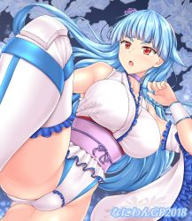 Rule 34 | 1girl, aqua hair, black background, blue hair, boots, breasts, collarbone, detached sleeves, flower, hair flower, hair ornament, hairband, hiballista, highres, japanese clothes, kimono, large breasts, leotard, long hair, long sleeves, looking at viewer, obi, open mouth, red eyes, ring dream, rose, sash, snowflakes, snowing, solo, standing, standing on one leg, text focus, thigh boots, thighhighs, wrestling outfit, yuki onna (ring dream)