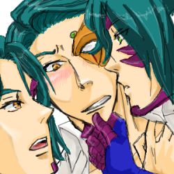 Rule 34 | 1boy, artist request, code geass, dual persona, face, green hair, incest, jeremiah gottwald, kiss, lowres, male focus, selfcest, solo, yaoi
