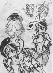 Rule 34 | android, bad id, bad pixiv id, bare shoulders, big band, bird, breast padding, breast poke, breasts, cerebella (skullgirls), chinese clothes, eccma417, feathers, feng (skullgirls), greyscale, hat, heart, instrument, large breasts, monochrome, monochrome, multicolored hair, poking, saxophone, short hair, skullgirls, spoken heart, two-tone hair, vambraces
