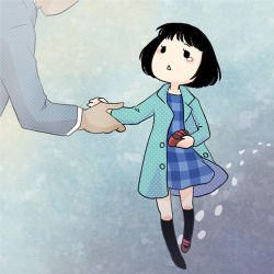 Rule 34 | 1girl, bad id, bad pixiv id, black hair, black skin, child, colored skin, dark-skinned male, dark skin, holding, holding hands, holding shoes, legendary pictures, lowres, mako mori, pacific rim, shoes, single shoe, stacker pentecost, tatsuri (forest penguin), teardrop, triangle mouth