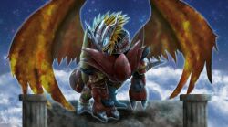 Rule 34 | absurdres, ancientgreymon, armor, blue eyes, digimon, digimon (creature), highres, horns, mask, solo, tail, wings